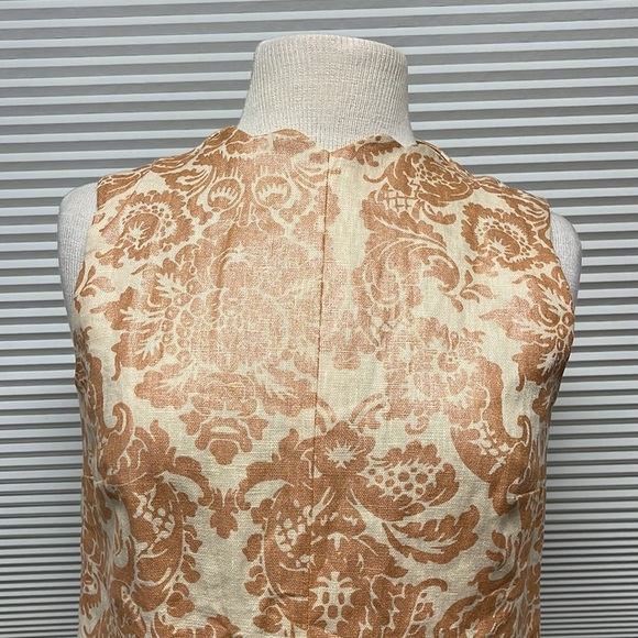 Foat Design NWT Cream Orange Metallic Linen Sleeveless Scalloped Hem Dress - Picture 2 of 9
